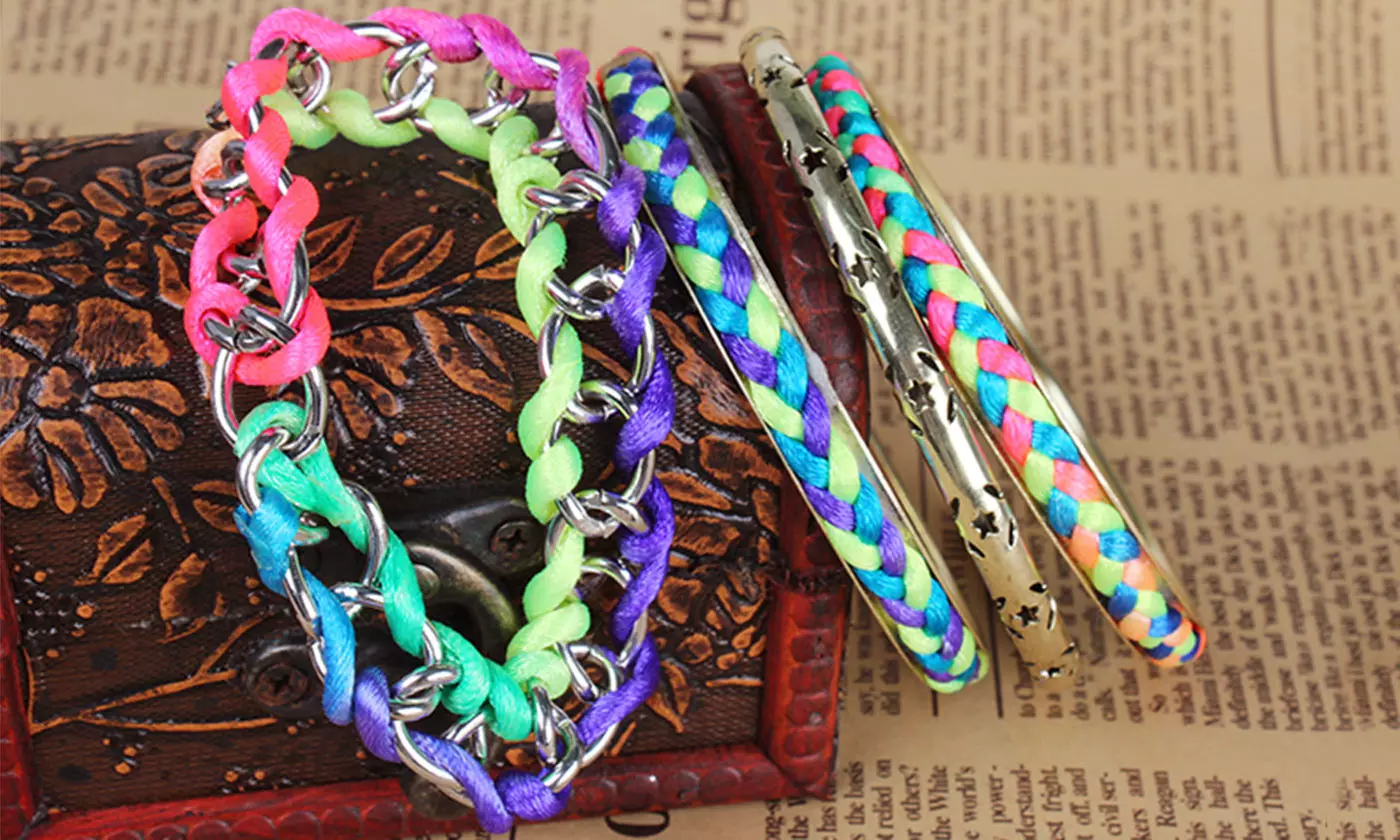 Colorful Woven Burnished Gold Friendship Bracelet Set (4-Piece) 