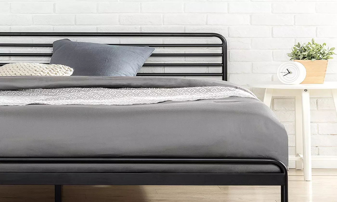 550lbs Wood Slat Mattress Platform Metal Bed Frame w/Headboard 3 Sizes - Primary Image