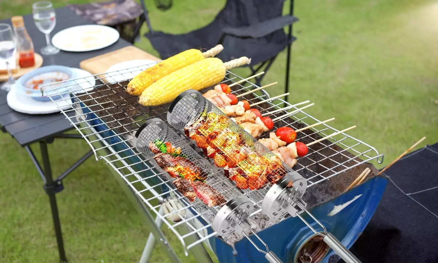 iMounTEK Two-Pack 360-Degree Rolling Stainless Steel Grill Basket