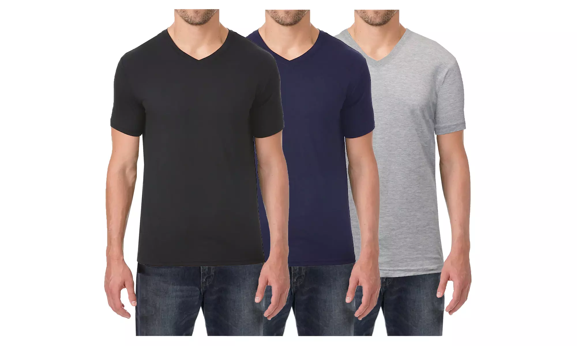 3-Pack Men's Short Sleeve V-Neck Cotton-Stretch Tee (S-2XL)