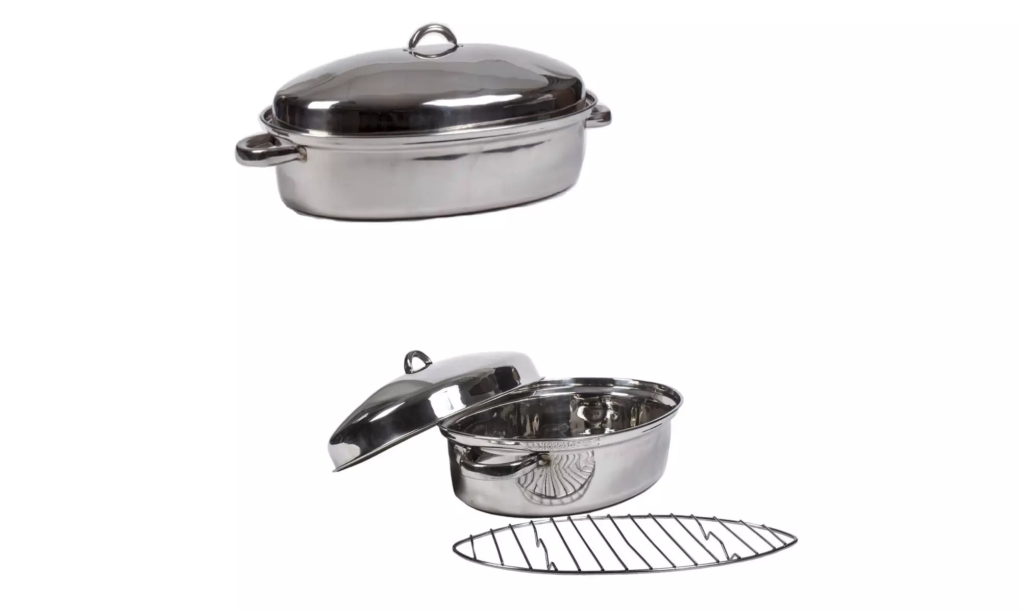 High Quality Stainless Steel Turkey Roasting Pan 15" Oval Multi Oven Roaster Pan - Primary Image