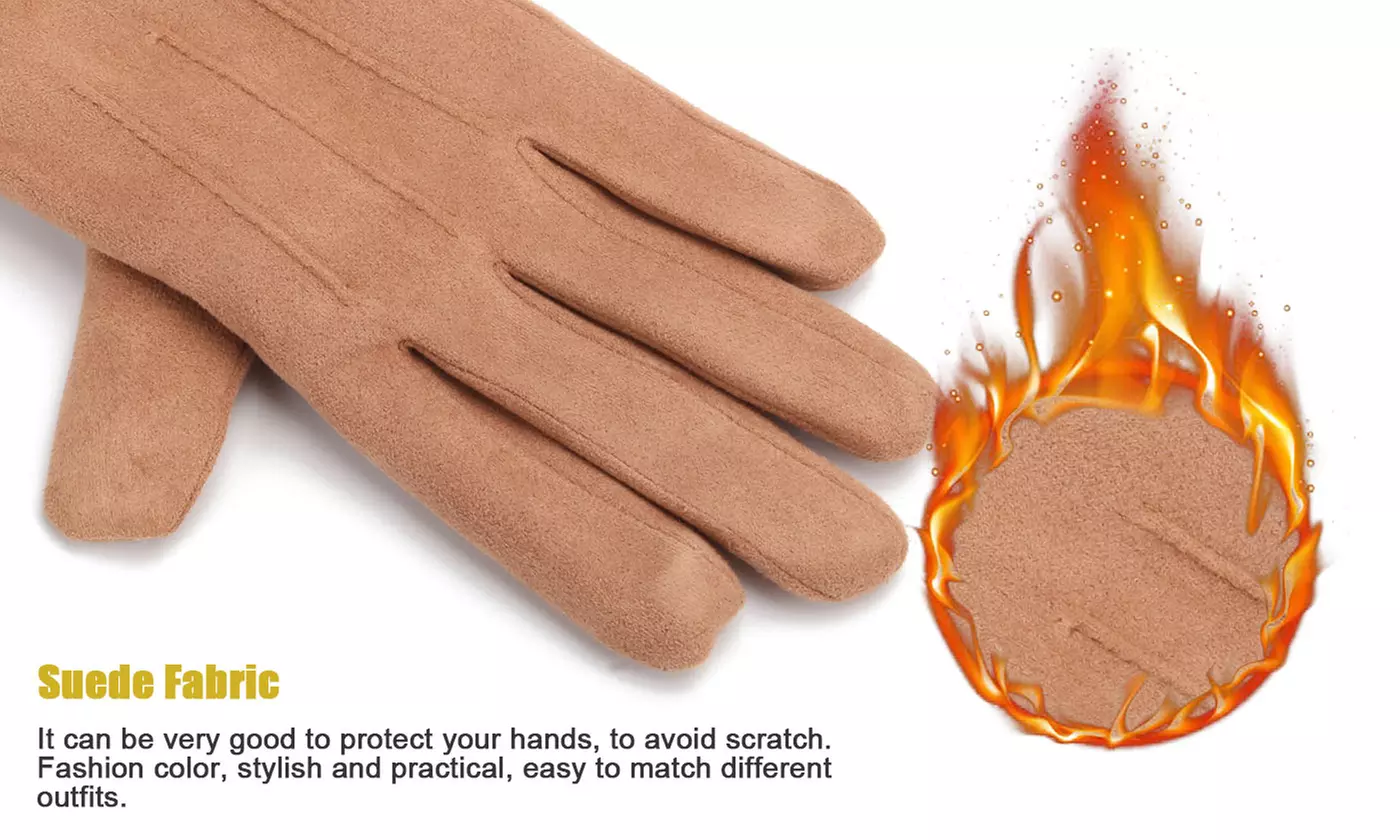 Women Winter Gloves Soft Suede Like Warm Plush Lined Touchscreen Gloves