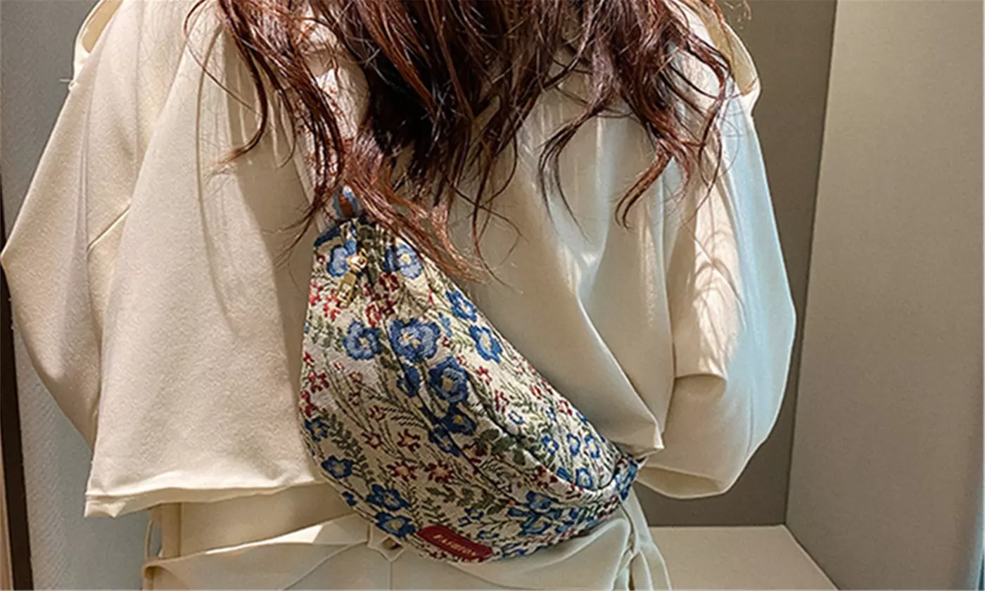 Floral Large Crossbody Fanny Pack Running Travel Bag Passport Bag 