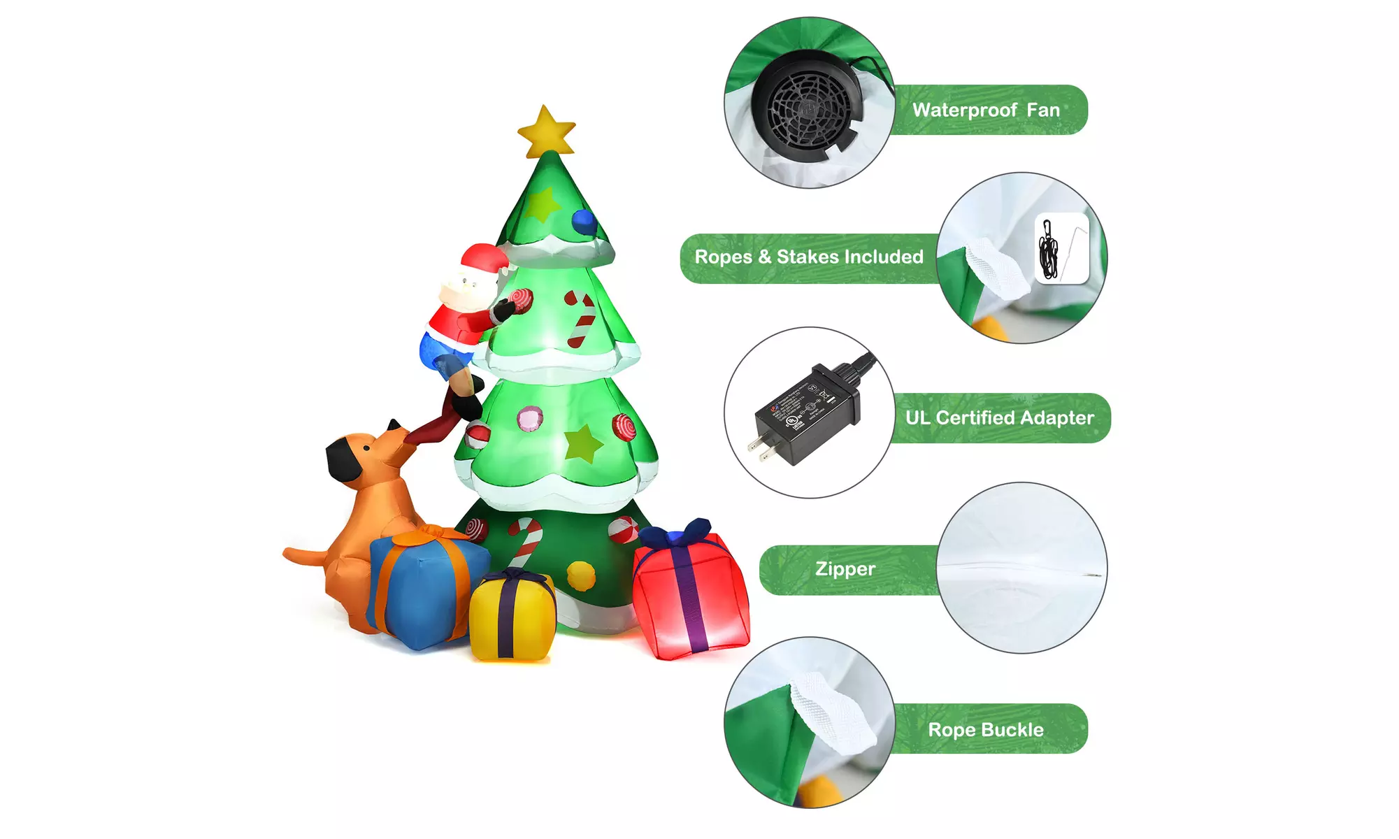 Costway 7 FT Inflatable Christmas Tree Santa Decor w/LED Lights Yard Decoration
