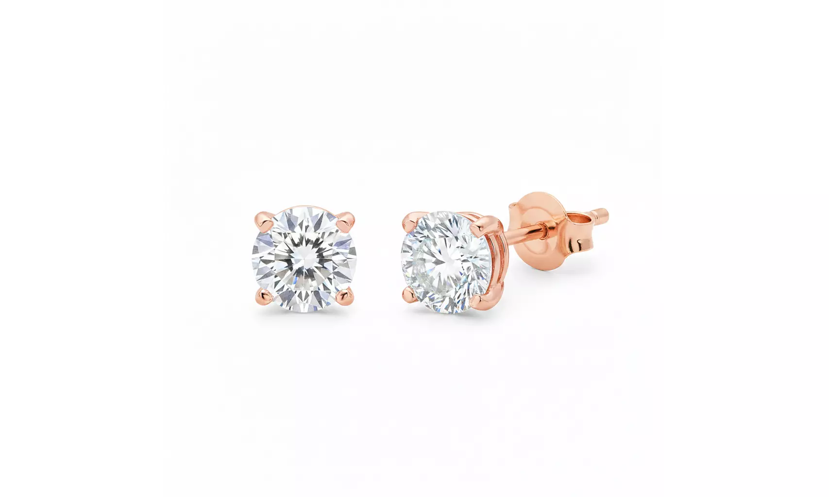 14K Rose White & Yellow Gold Round cut Created Diamond 1/4, 1/2 ct Stud Earrings