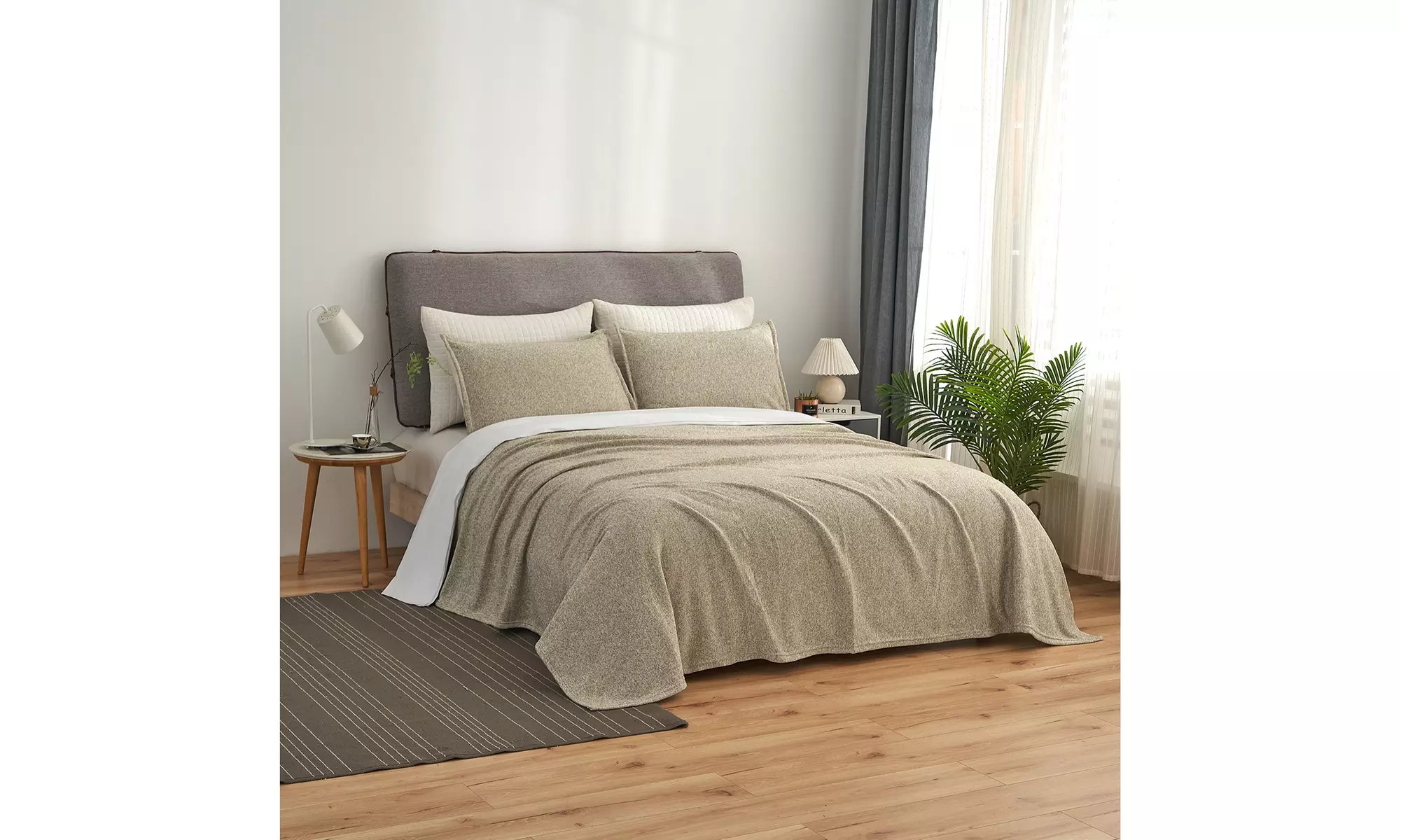 2-3 Piece Knit Weave Bed Blanket Set,Lightweight Fuzzy Jersey Blanket With Shams