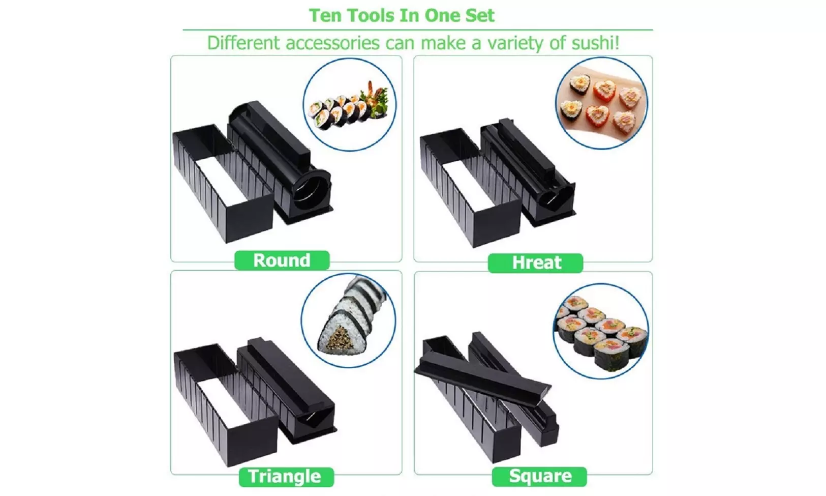 10 Pcs Sushi Making Kit-Home DIY Sushi Roller, Rice Ball Mold & Accessories Set