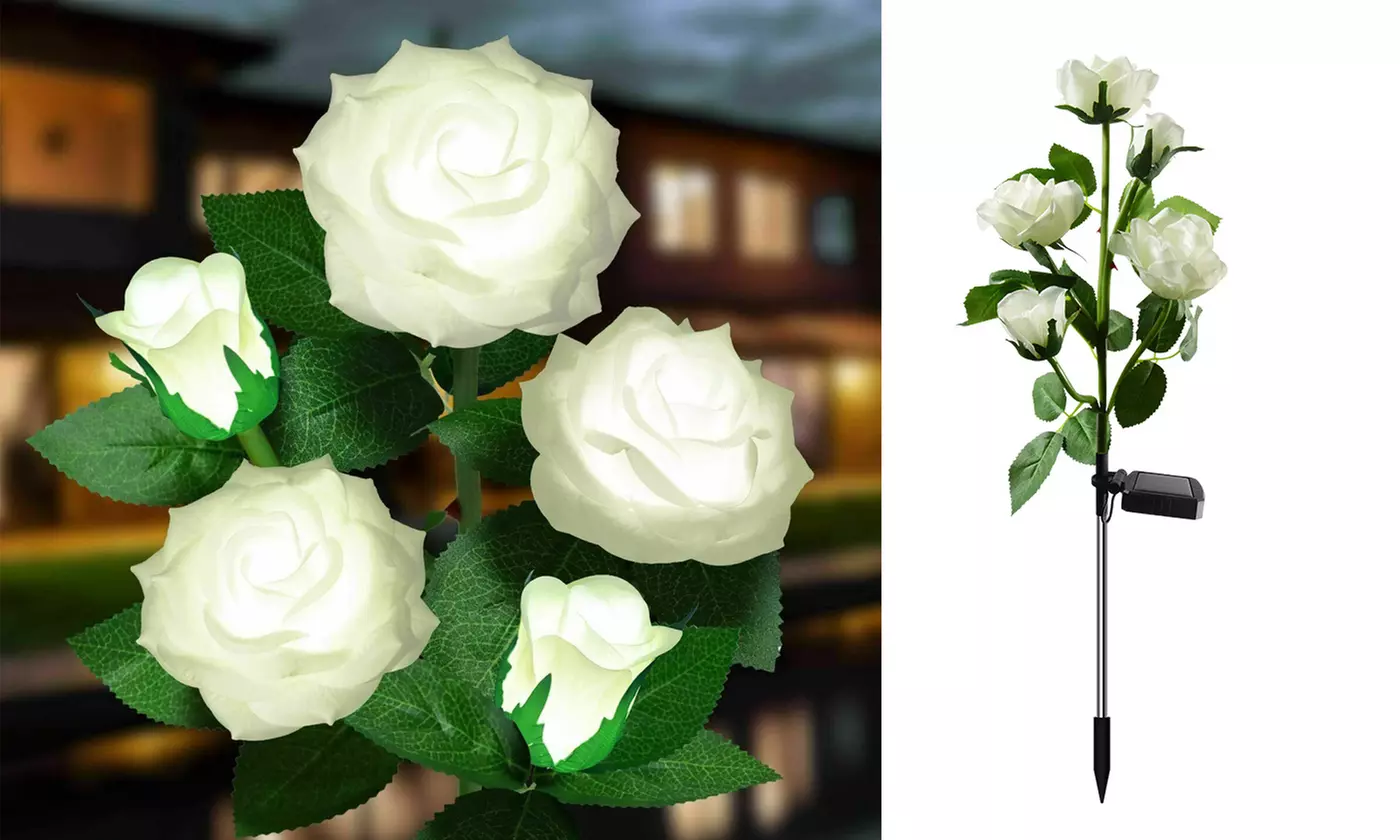 LED Solar 5 Rose Flowers Garden Stake Decor Lights 