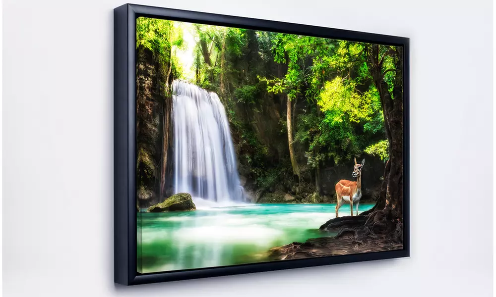 Erawan Waterfall - Large Landscape Photo Framed Canvas Art Print - Second Medium