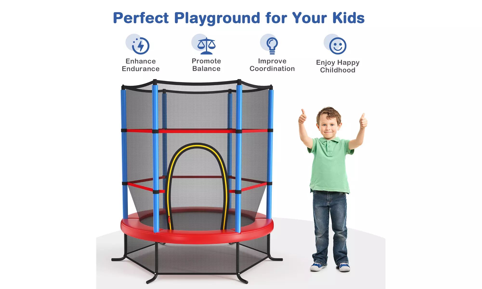 Youth Jumping Round Trampoline 55'' Exercise W/ Safety Pad Enclosure Combo Kids