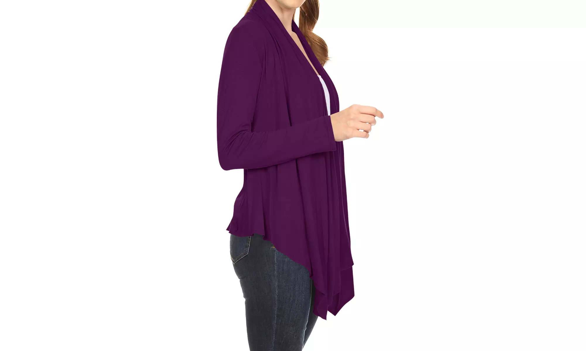 Women's Long Sleeve Draped Neck Open Front Solid Cardigan 