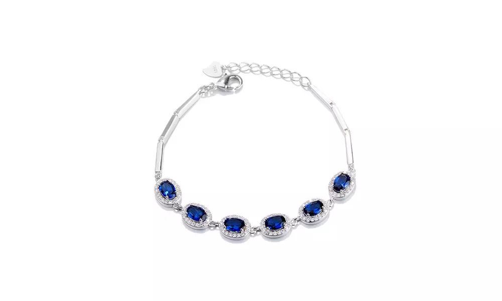 Sterling Silver and Sapphire Oval Cut Halo Bracelet - Primary Image