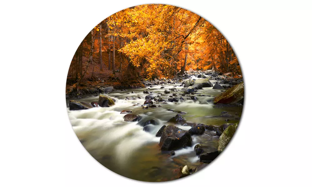 Autumn Terrai With Trees and River' Landscape Metal Circle Wall Art - Second Medium