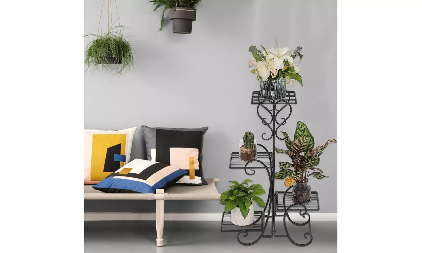 4 Potted Flower Metal Plant Pot Stand Decoration for Indoor Outdoor Garden