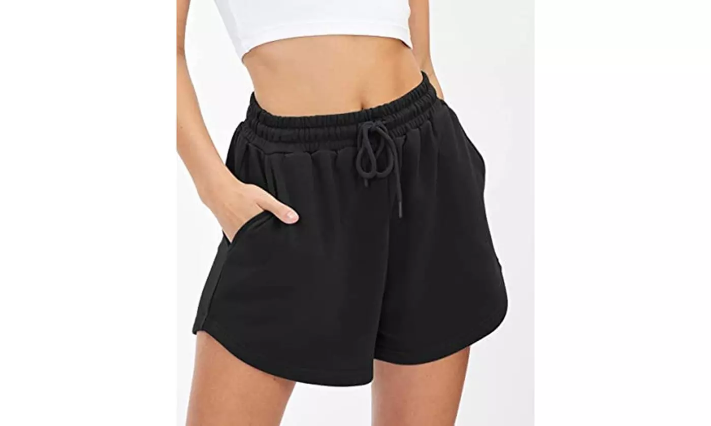 LESIES Womens Elastic Waist Sweat Shorts Active Shorts Workout Shorts