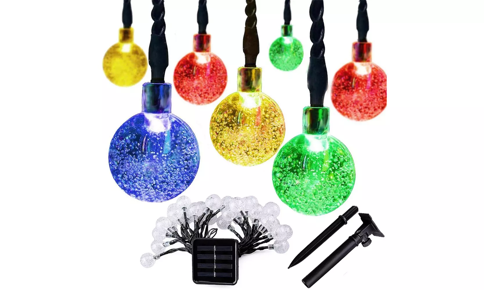Solar String Lights 20 LED 16Ft Outdoor Colored Waterproof Crystal Ball Lights - Primary Image