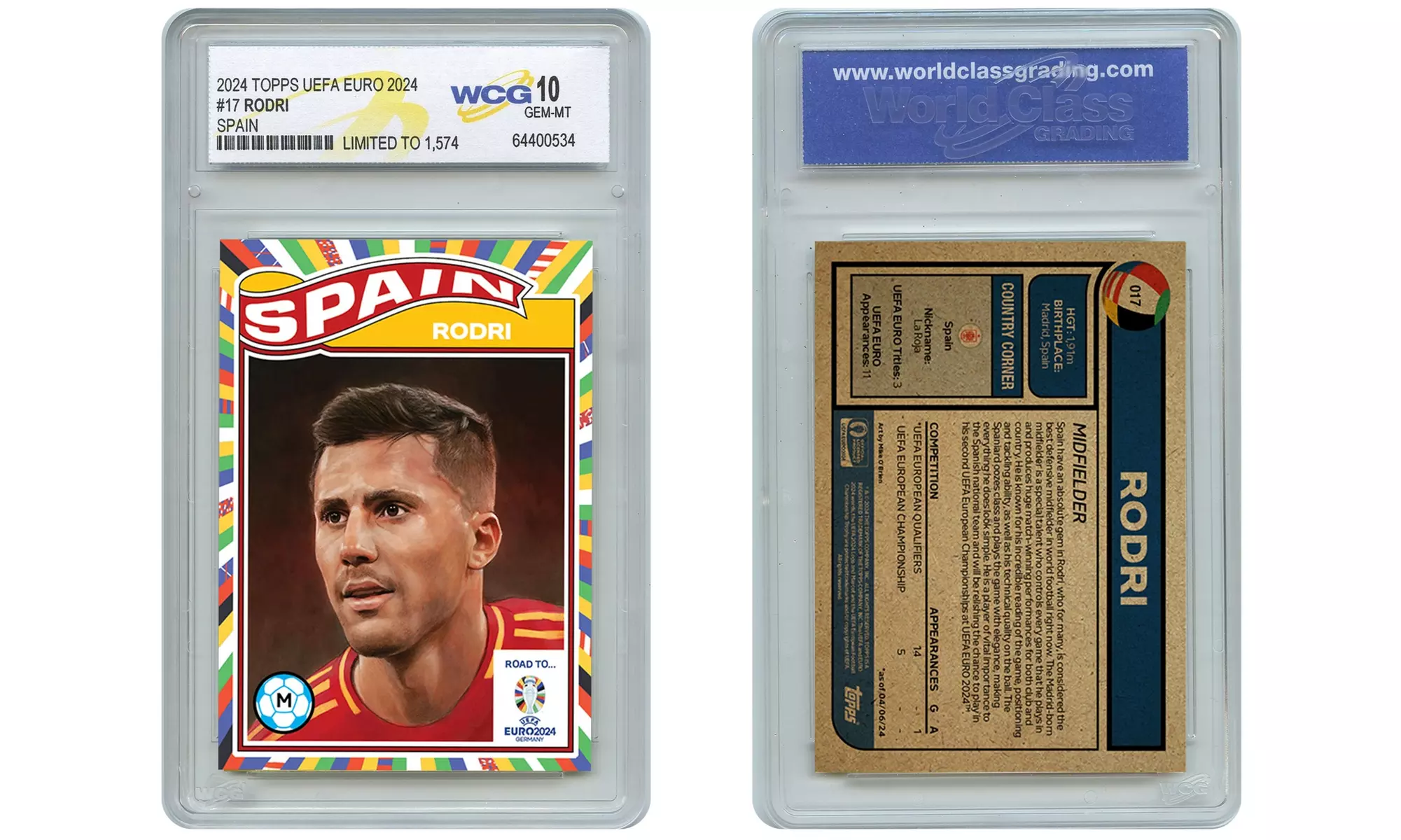 2024 Topps UEFA Official RODRI Euro Soccer Spain Card #17 - Graded Gem Mint 10
