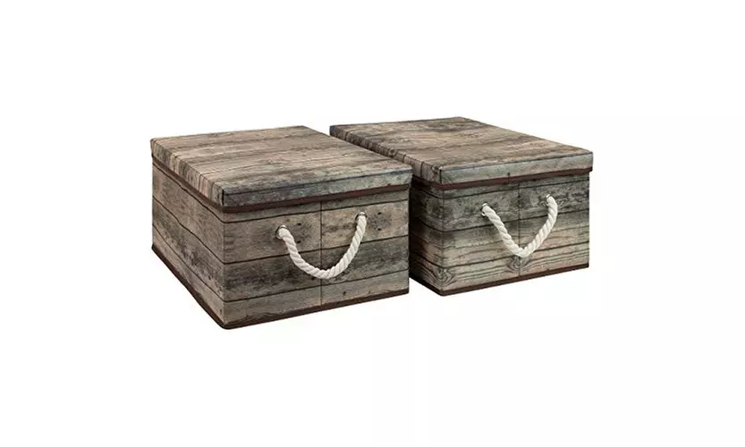 Wooden Pattern Storage Box - Grey (2 Pack)