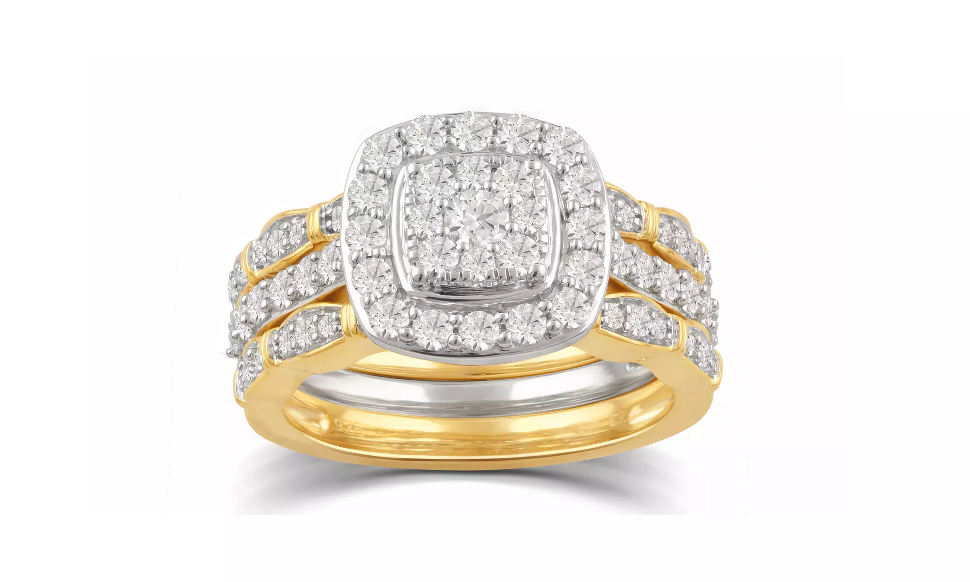 1 1/4 Cttw, Sterling Silver Prong Set Round-cut Cluster Diamond Bridal Ring Set - Primary Image