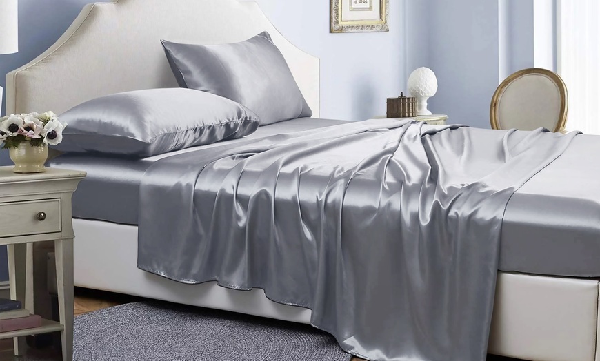 Up To 81% Off on Bibb Home Silky Satin 4 Piece... | Groupon Goods