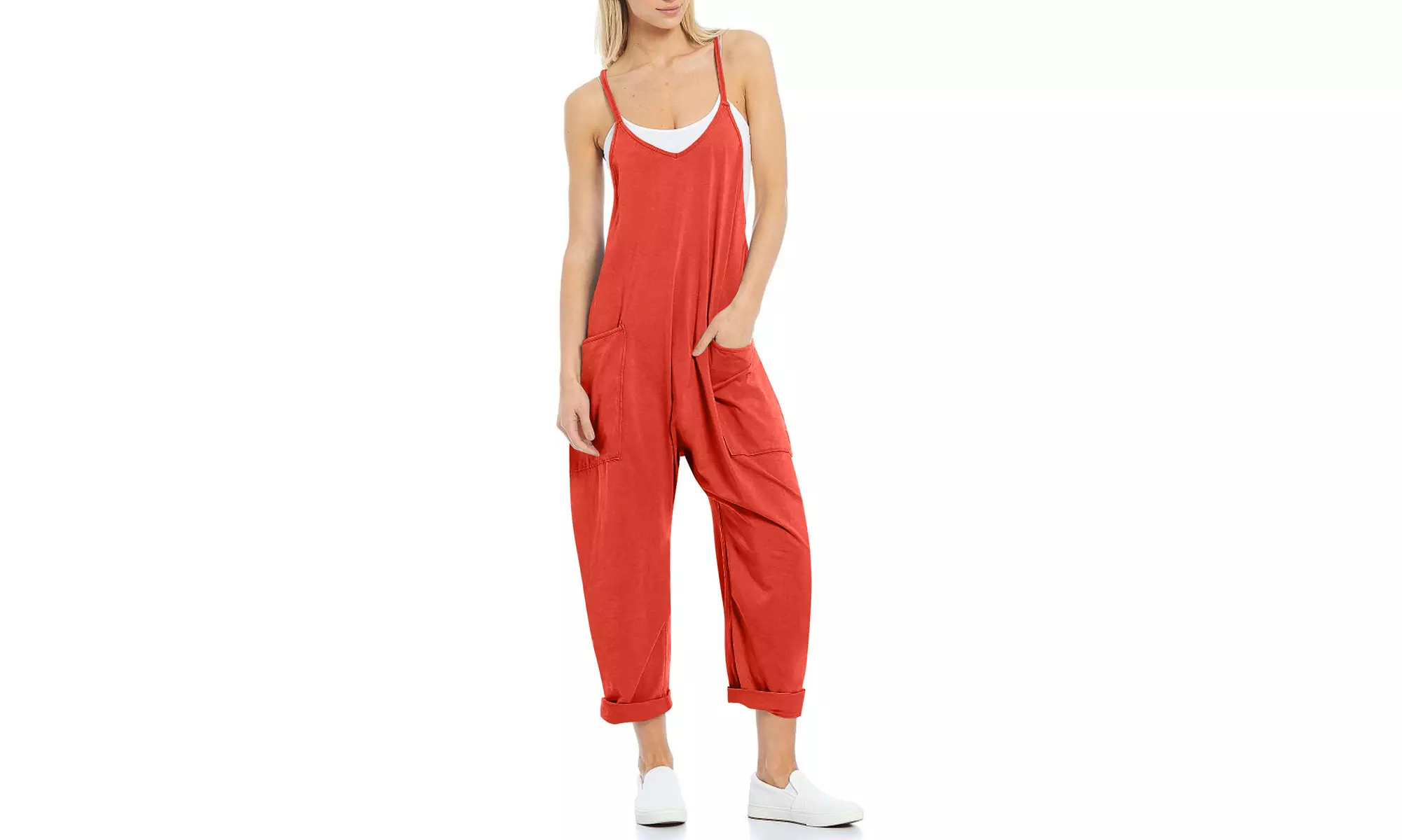 Bohuma Women Jumpsuits Spaghetti Strap Loose Pockets Jumpsuit