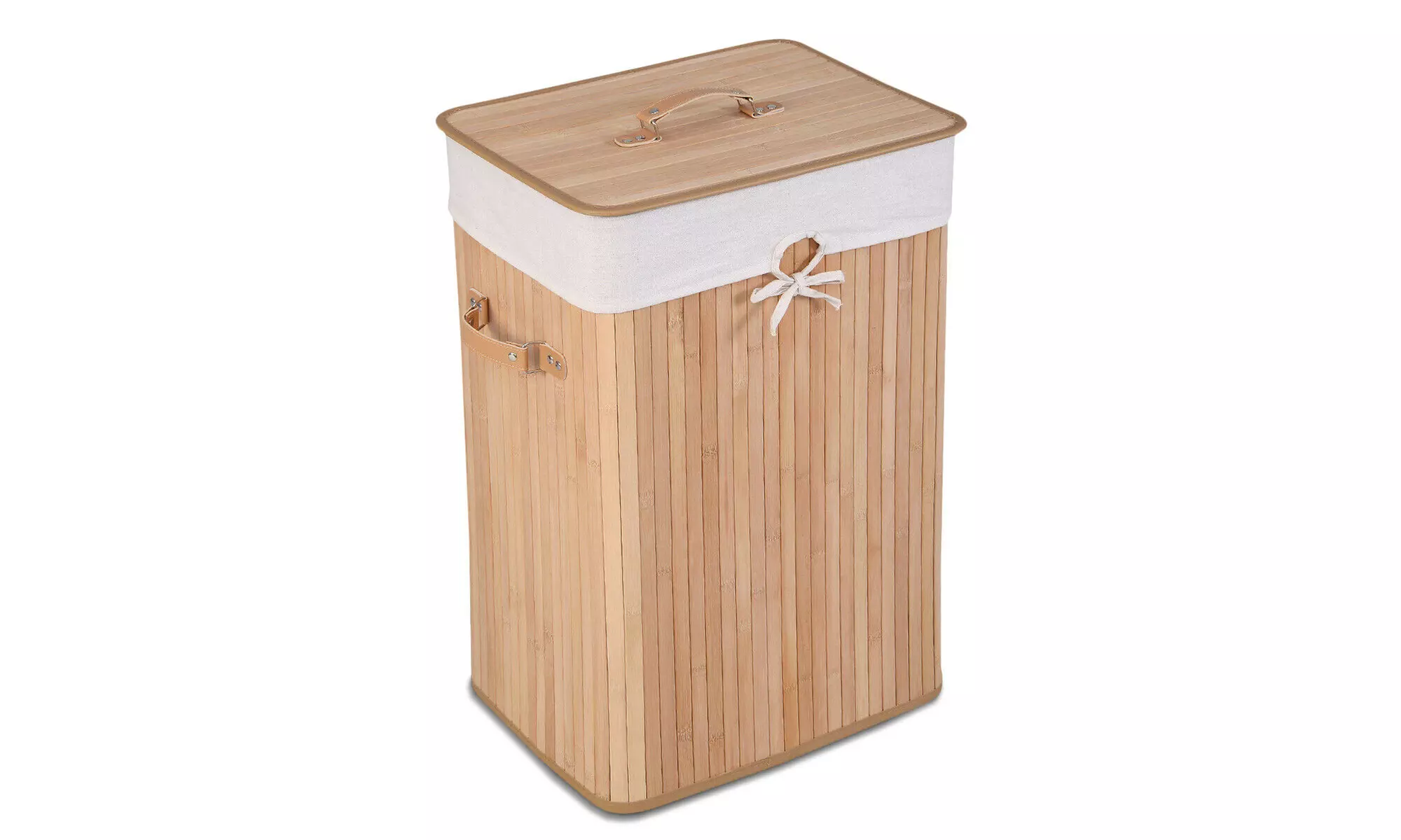 Costway Rectangle Bamboo Laundry Basket Washing Cloth Bin Storage Lid Natural - Primary Image