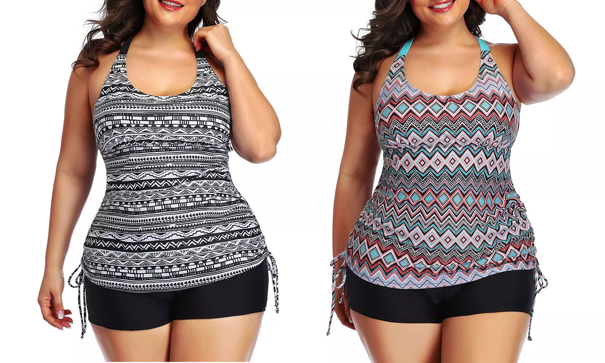 Womens Plus Size Tankini Swimsuit Two Piece Geometric Bathing Suits - Primary Image