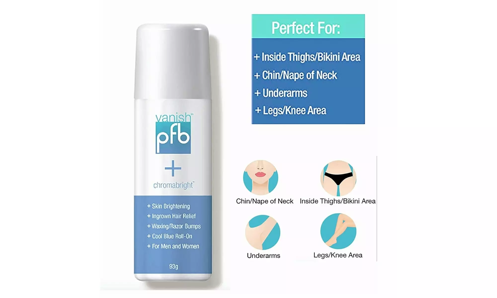 PFB Vanish Chromabright Razor Bump Stopper, Roll On Formula 3.3 oz (1 or 2-Pack) - Second Medium