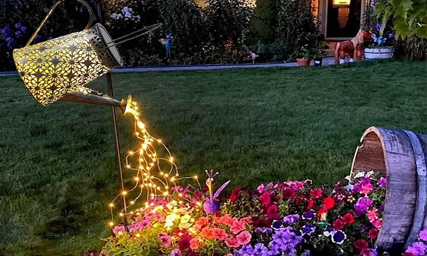 Solar Watering Can with Lights and Shepherd Hook for Outdoor Garden Hanging - Second Medium