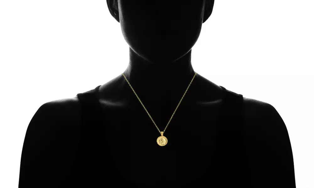 14K Yellow Gold Polished Saint Christopher Medal Charm Pendant - Second Medium