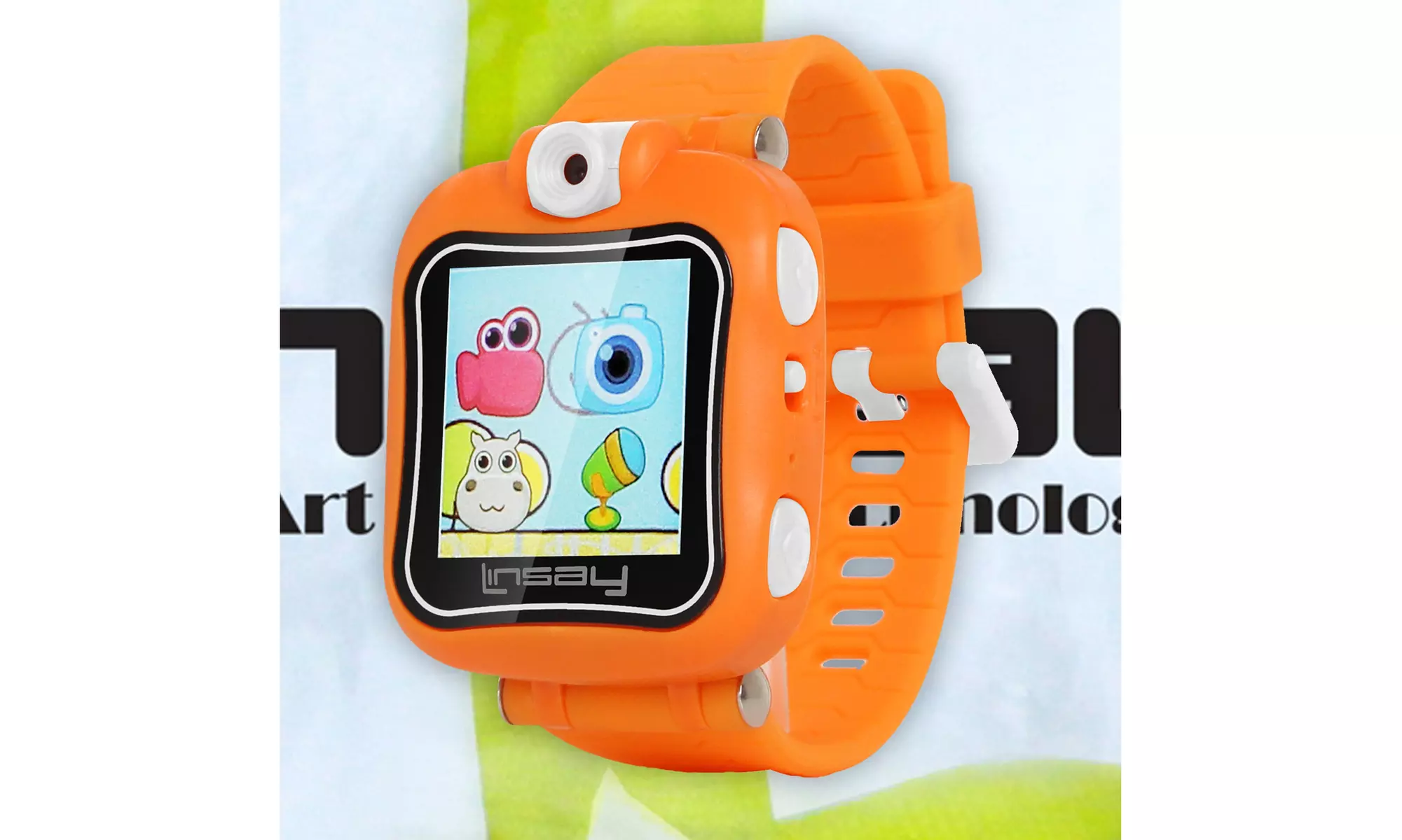 LINSAY 1.5" Kids Smartwatch Orange Selfie Camera HD for Videos/Photos w Bag Pack - Primary Image