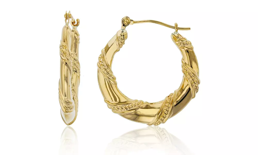 14K Yellow Gold 23x3mm Polished with Milgrain Twist Hoop Earring - Primary Image