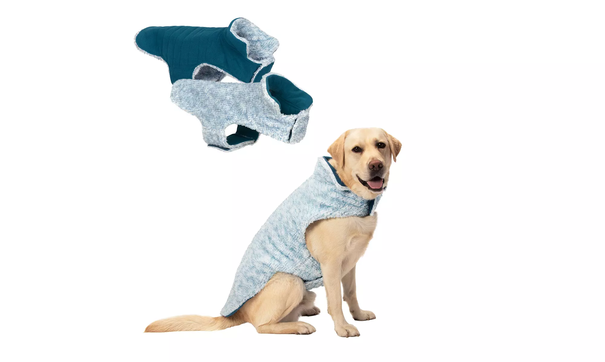 FurHaven Flex-Fit Faux Fur Warn and Cozy Reversible Dog Coat