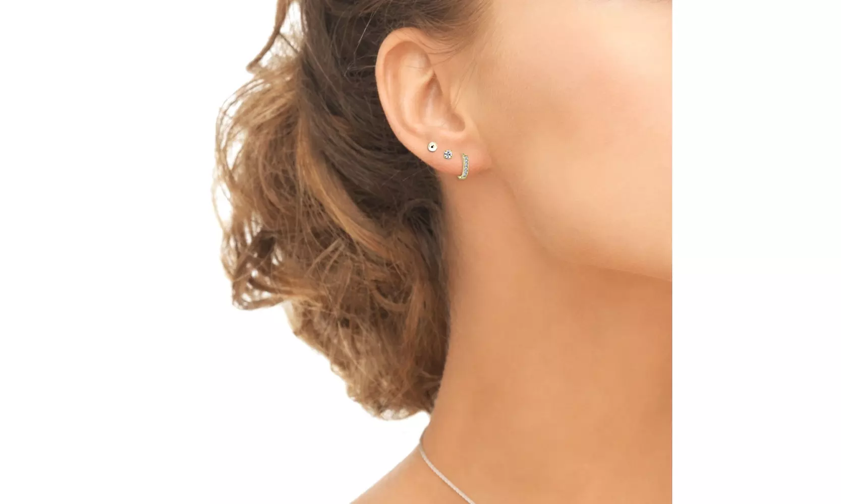 3 Pr Small CZ Huggie Hoops, 3mm CZ & Ball Stud Earrings in Gold Flash 925 Silver