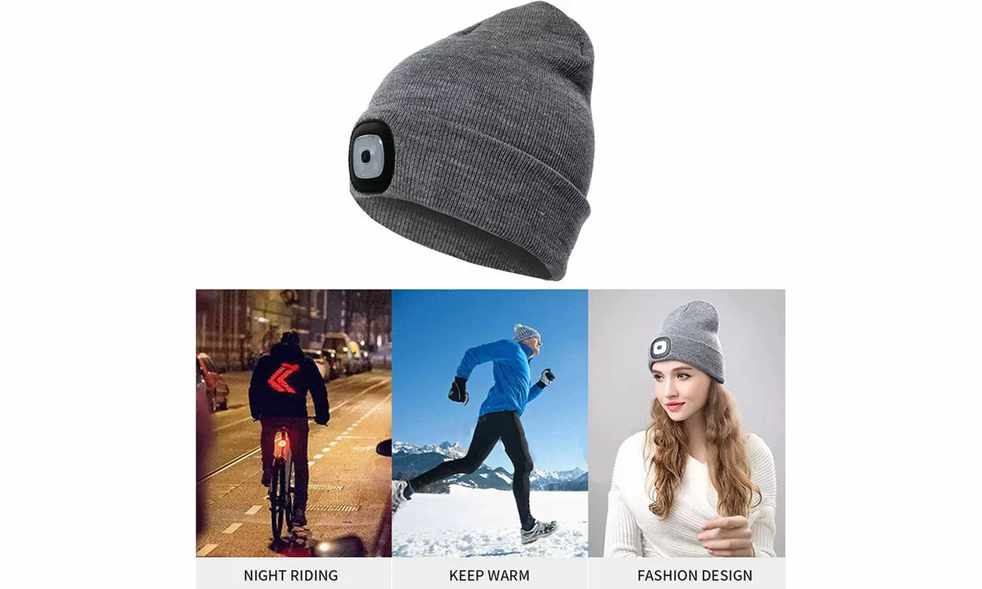 Extremely Bright LED Lighted Beanie Cap, USB Rechargeable-7 Colors To Pick From