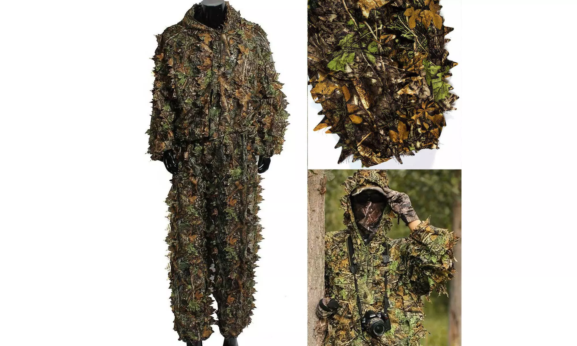 US Ghillie Suit 3D Camouflage Clothing Woodland Jungle Leaf Military Hunting Set - Primary Image