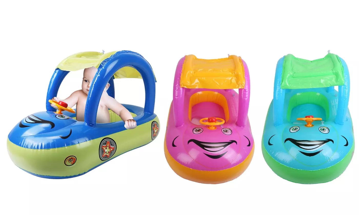CoolWorld Inflatable Car Shaped Pool Float with Canopy Baby Swimming Float Boat - Primary Image