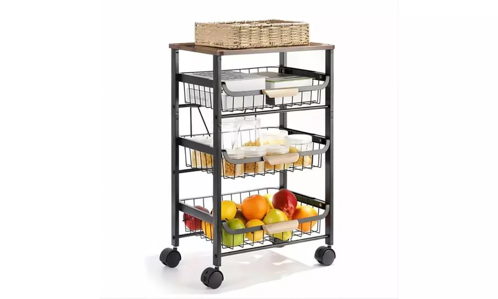 Kitchen Storage Rolling Cart 4 Tier Metal Wire Basket Shelf Rolling Storage Cart - Primary Image