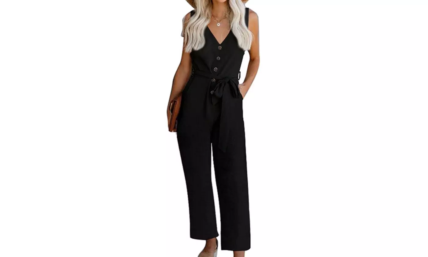 Women's Button Down Sleeveless Jumpsuit