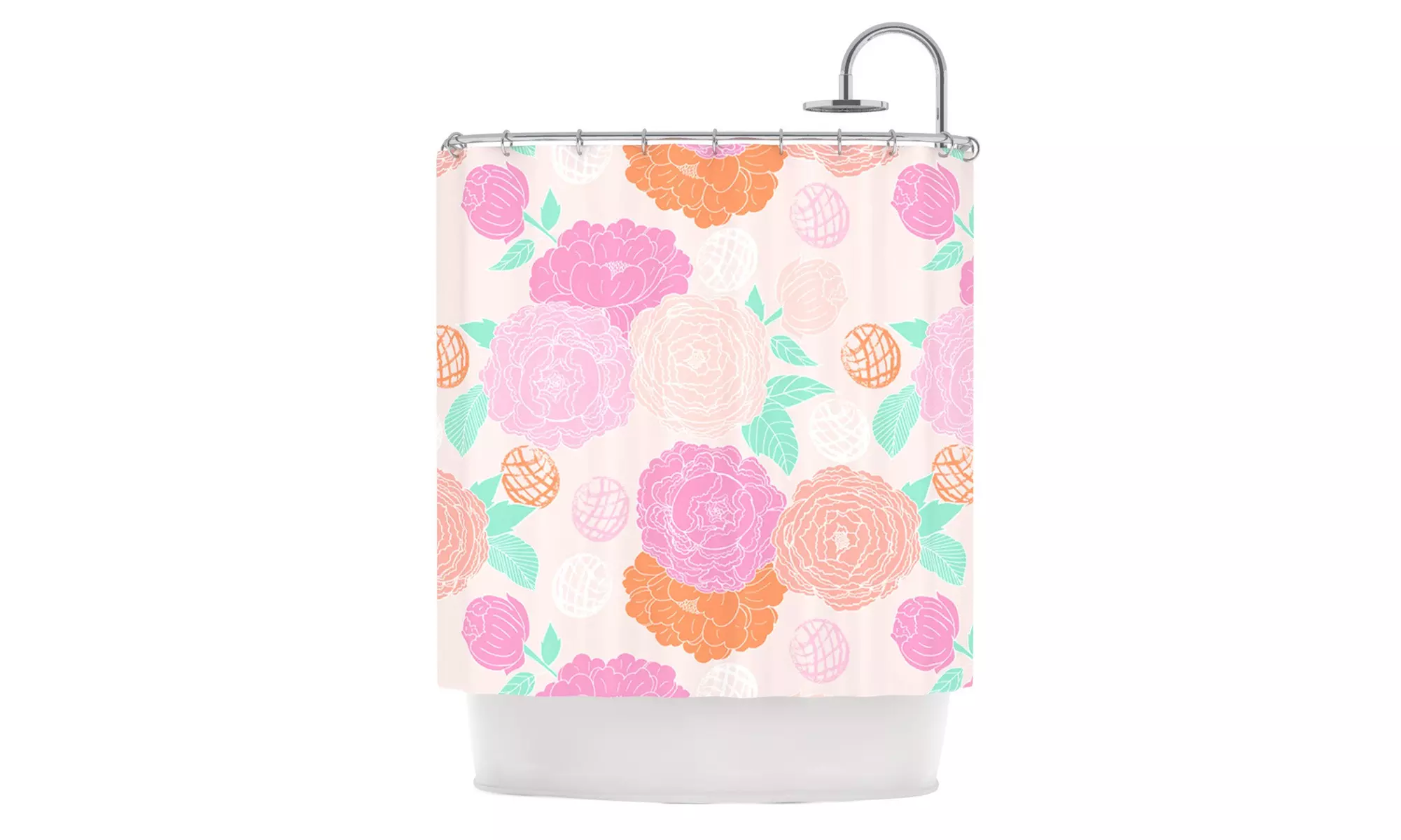 Anneline Sophia "Peonies Pink" Peach Teal Shower Curtain - Primary Image