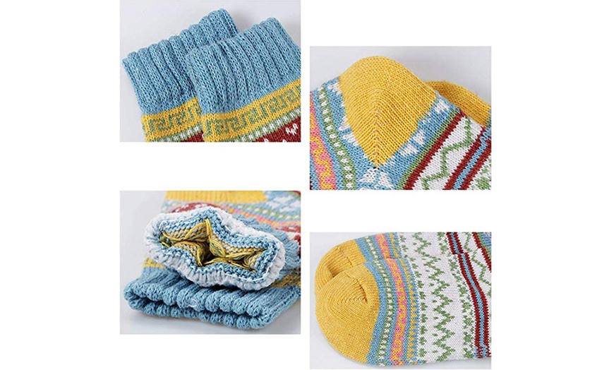 Image 3: Womens Knit  Retro Thick Pattern Cashmere Winter Socks 5 pairs