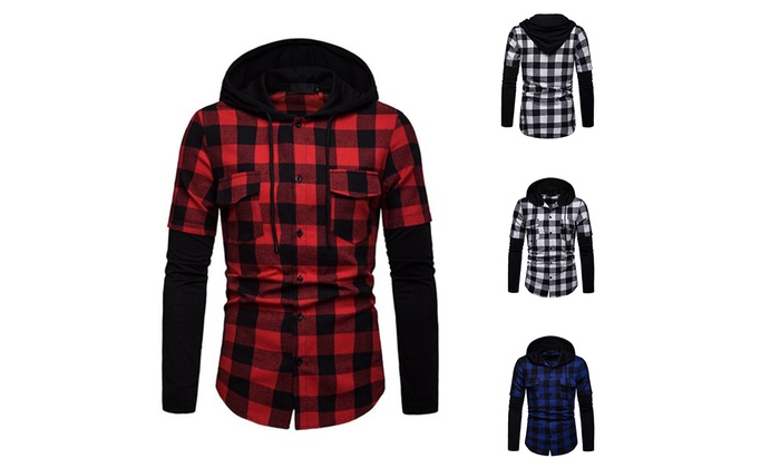 red plaid hooded shirt