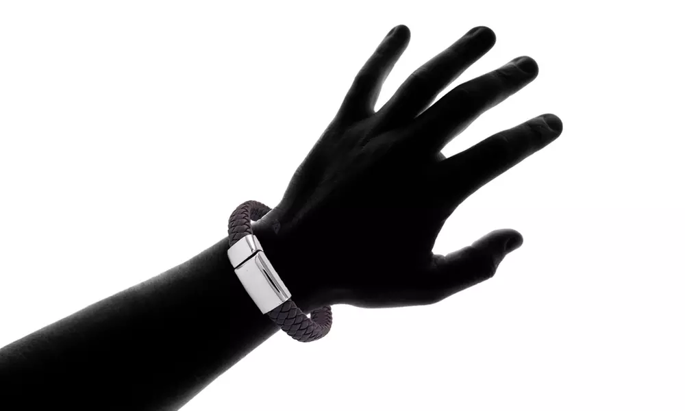Mens Genuine Leather Braided Buckle Bracelets