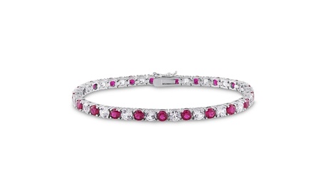 Round Cut Tennis Bracelet Made With Red And White CZ Crystals Silver Created Ruby Cubic Zirconia