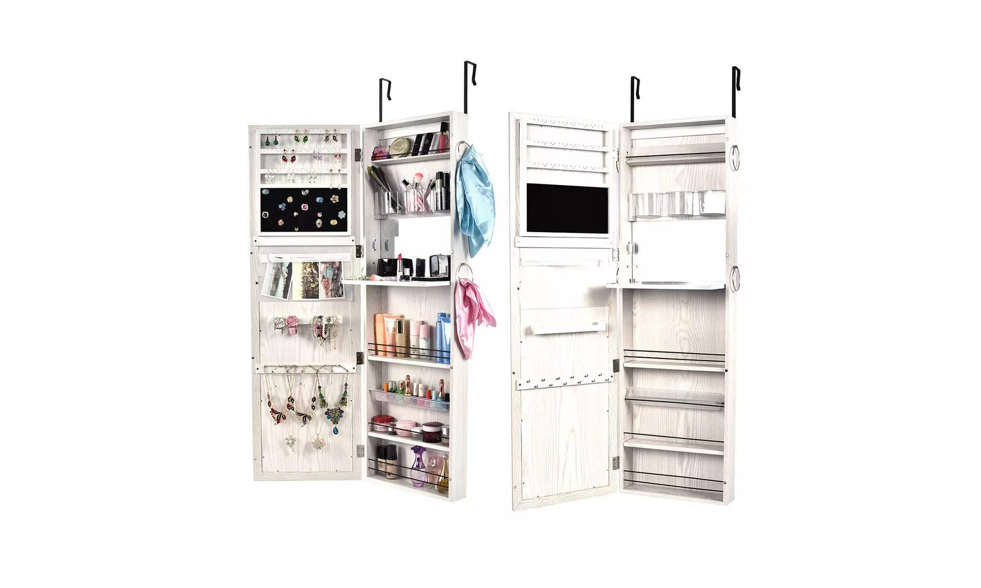 New Lockable Mirrored Jewelry Wall Cabinet  Mirror Hang Organizer Storage Box - Second Medium