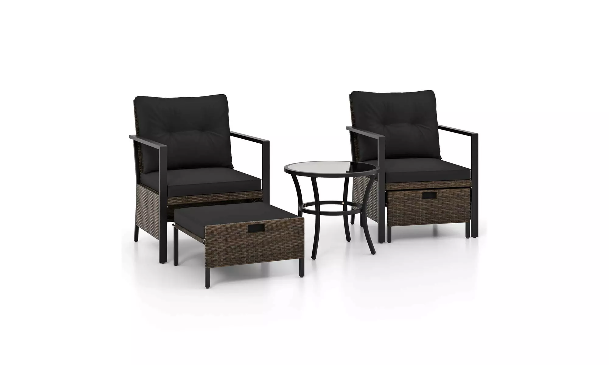 Costway 5 PCS Outdoor Furniture Set Rattan Chairs & Ottomans with Coffee Table