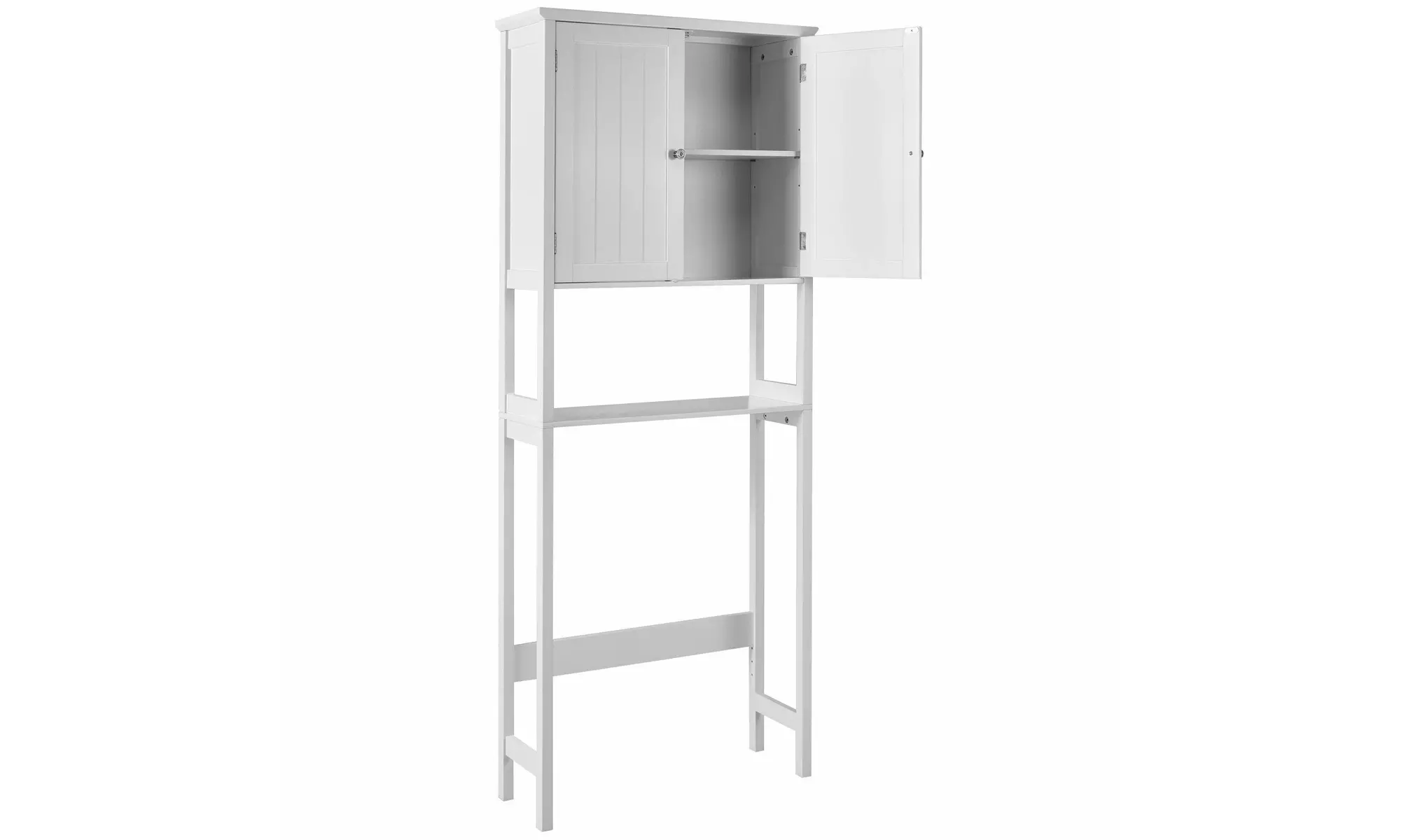 Over The Toilet Storage Cabinet Double Door Bathroom Organizer Adjustable Shelf 