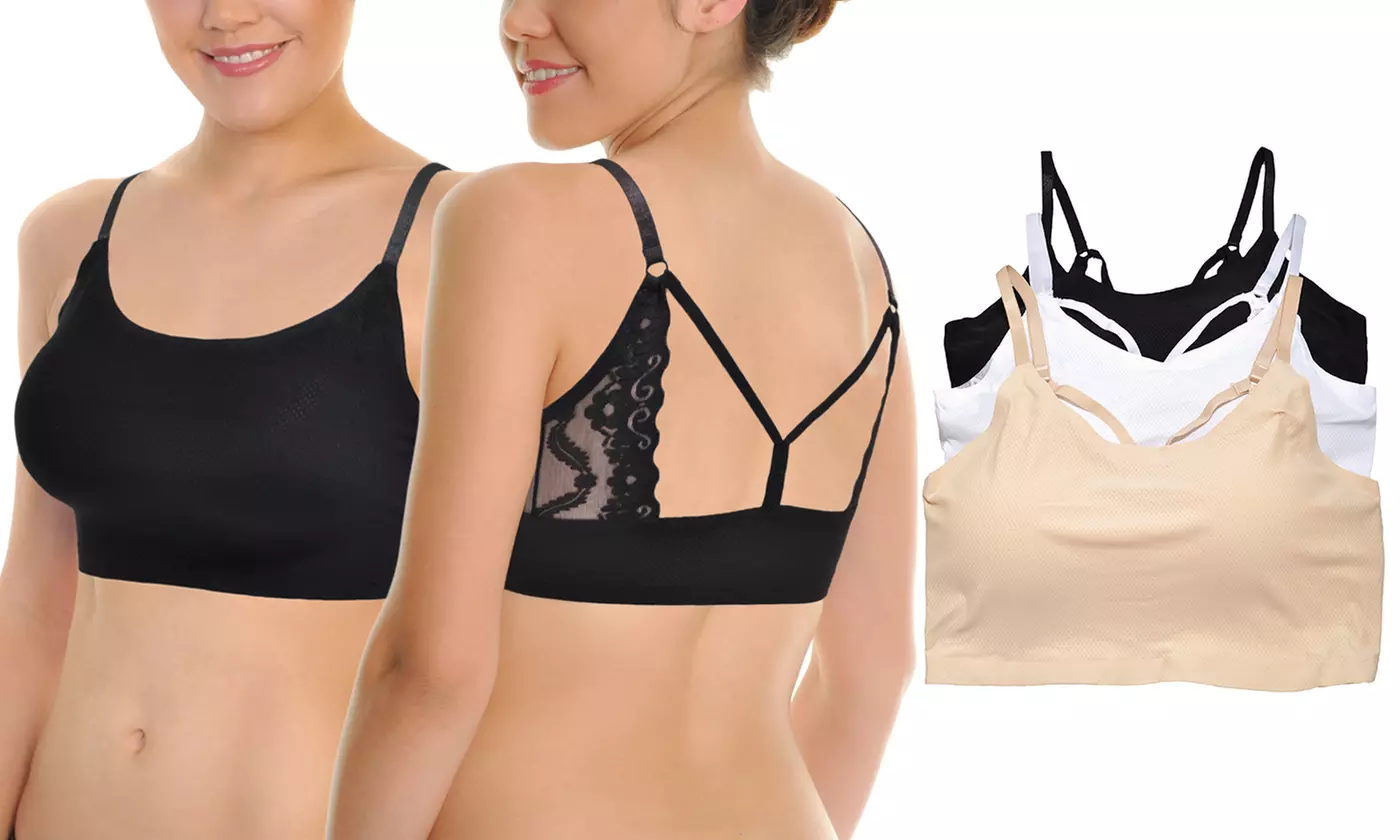 Angelina Women's Wire-free Laser Cut Bralettes with Lace Back Design (3-Pack) - Primary Image