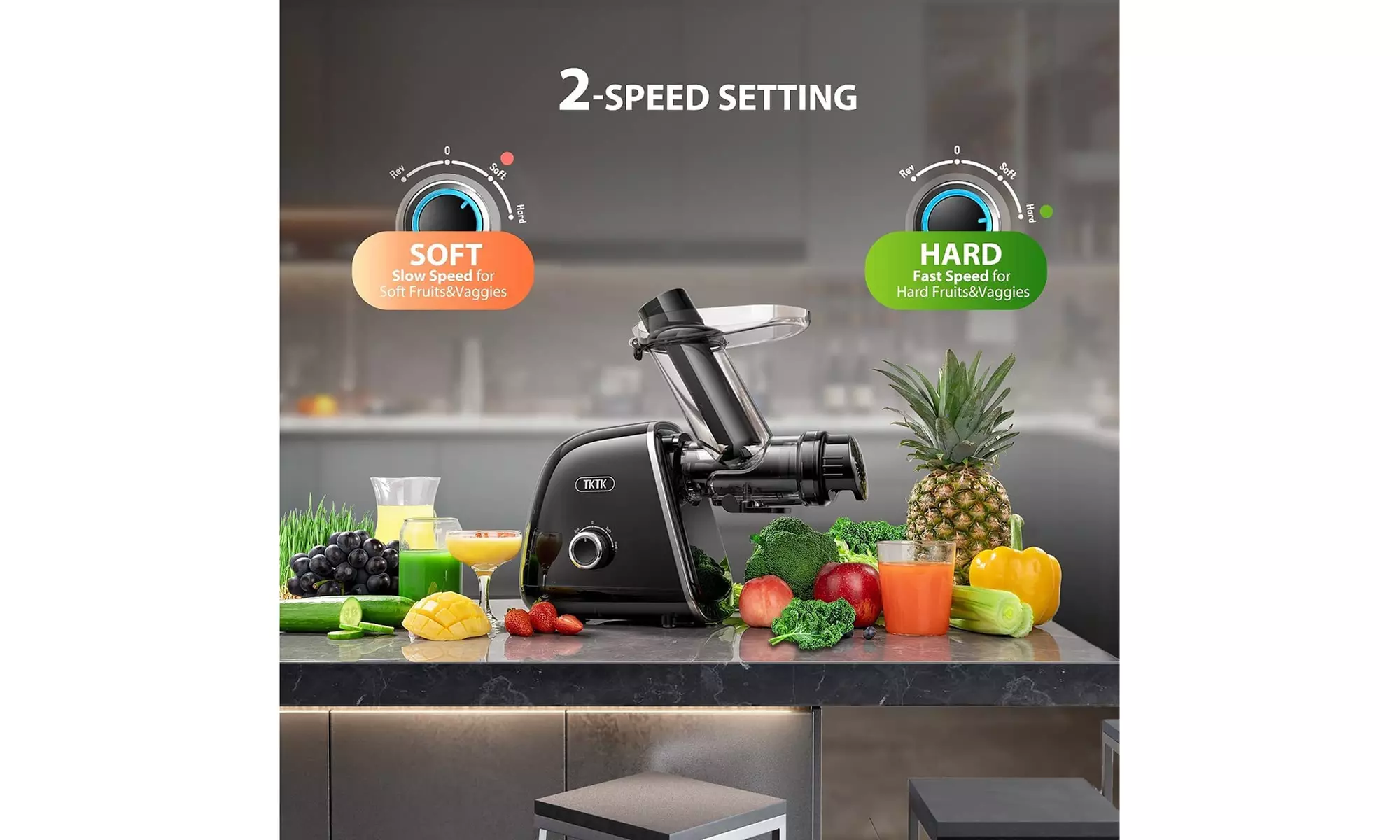 TKTK Slow Masticating Juicer Extractor with 2 Speed Modes - New