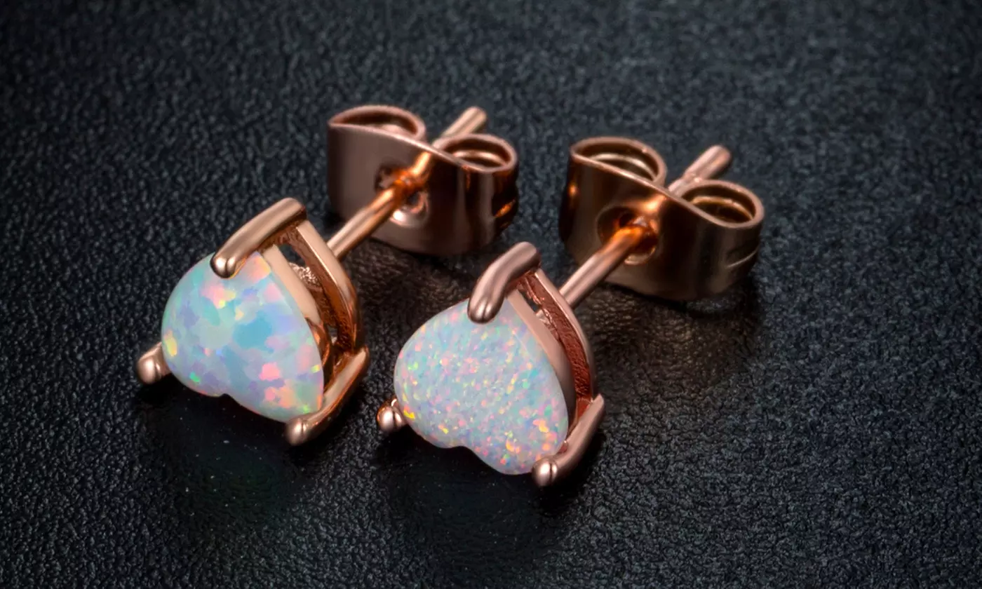 Fire Opal Heart Stud Earring in 18K Rose Gold Plating - Second Medium